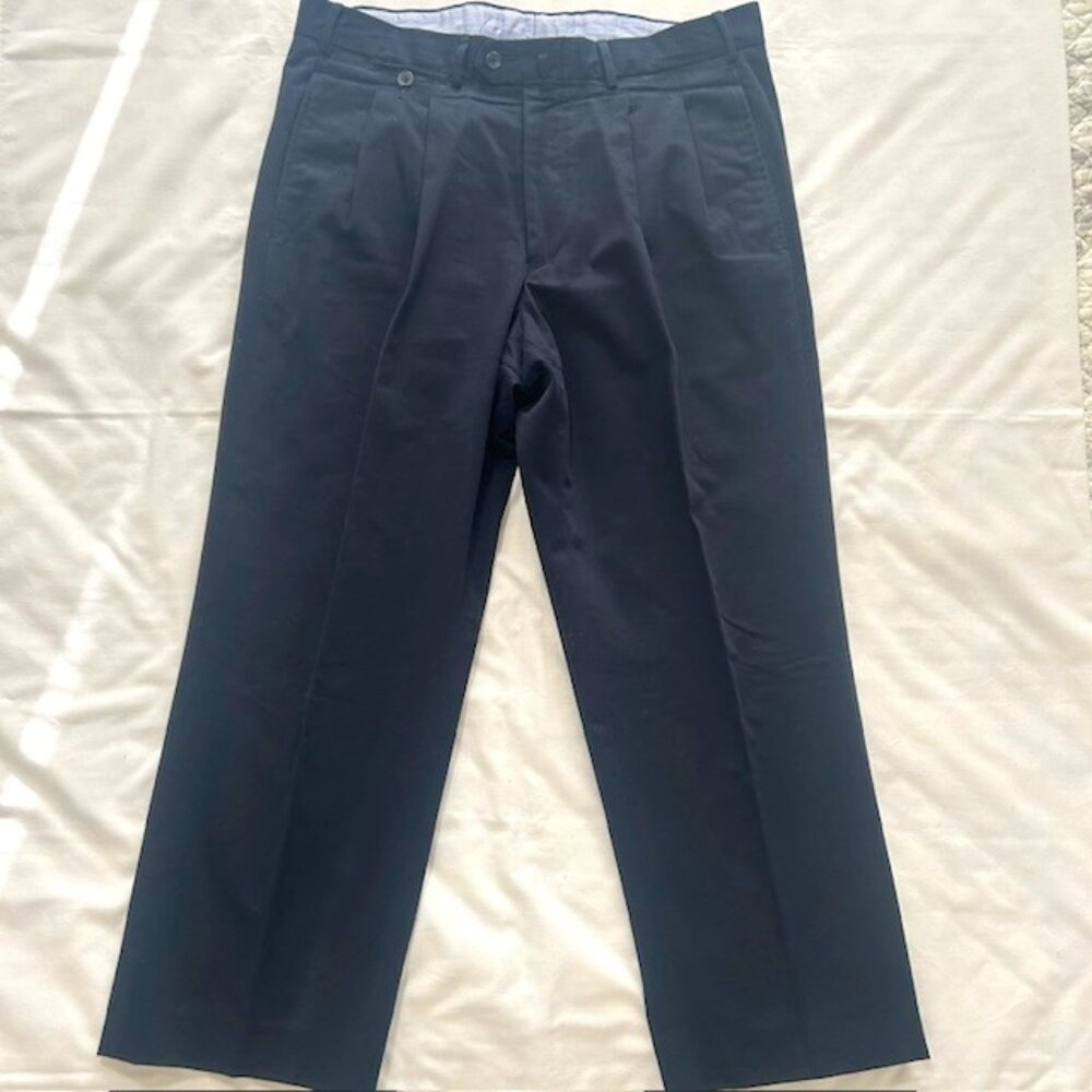 Faconnable Trousers Pants Men LP 36 Pleated Navy 100% cotton